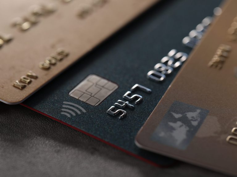 Plastic,Credit,Cards,On,Table,,Macro,View