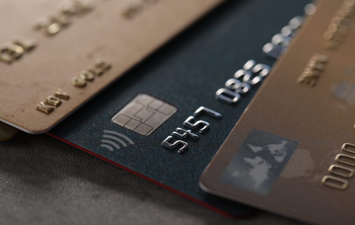 Plastic,Credit,Cards,On,Table,,Macro,View